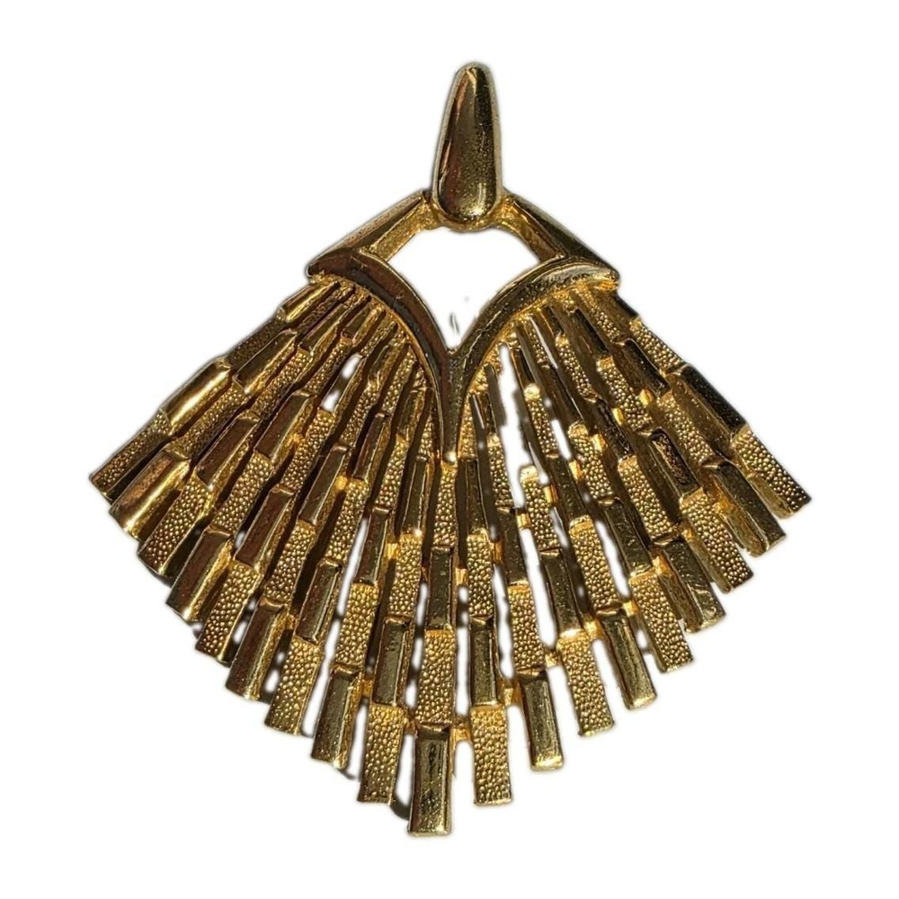 Vintage TRIFARI Gold Tone Modernist Fringe Pendant Signed Statement Jewelry